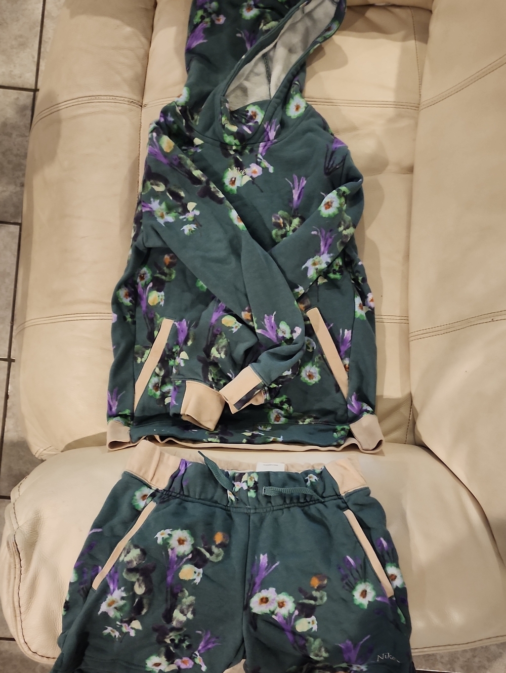 Nike Floral Green Hoodie & Shorts Set
